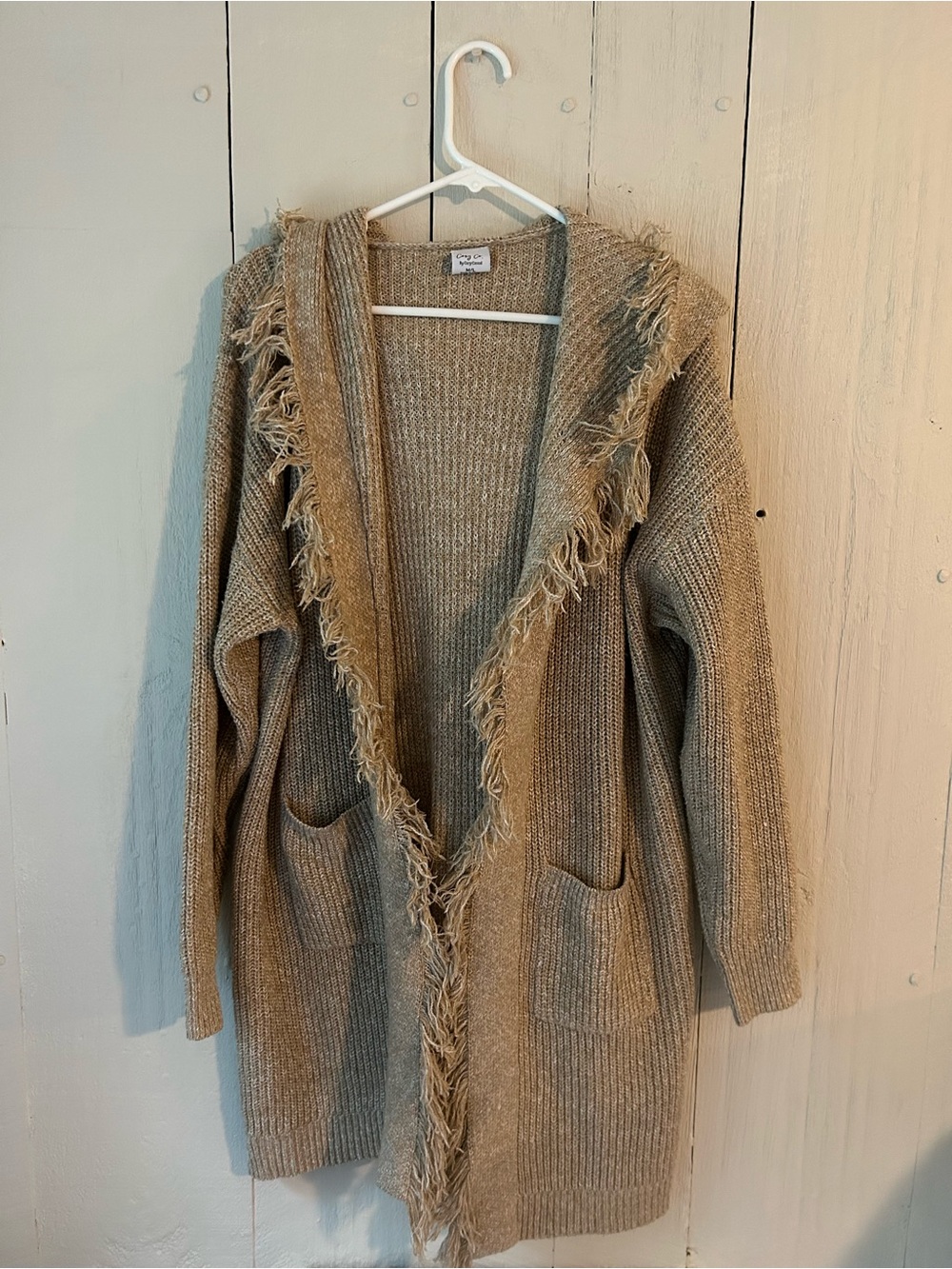 Cozy Casual Fringe Open-Front Cardigan Sweater - Tan